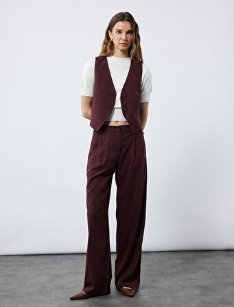 Cepli Pile Detaylı Geniş Paça Kumaş Palazzo Pantolon