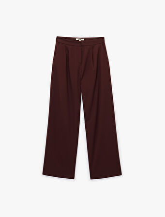 Cepli Pile Detaylı Geniş Paça Kumaş Palazzo Pantolon