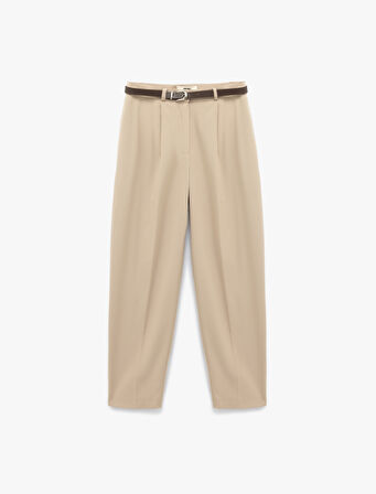 Cepli Pile Detaylı Kemerli Kumaş Cigarette Pantolon