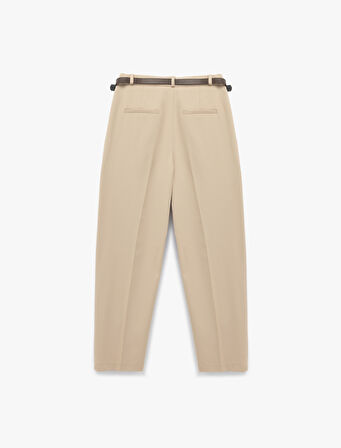 Cepli Pile Detaylı Kemerli Kumaş Cigarette Pantolon