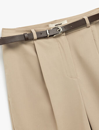 Cepli Pile Detaylı Kemerli Kumaş Cigarette Pantolon