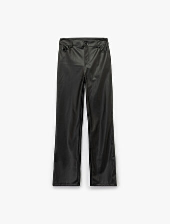 Cepli Düz Bol Paça Suni Deri Pantolon