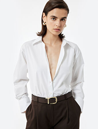 Pamuklu Uzun Kollu Klasik Yaka Poplin Oversize Gömlek