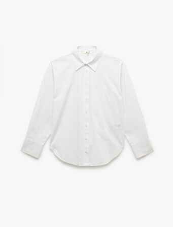 Pamuklu Uzun Kollu Klasik Yaka Poplin Oversize Gömlek