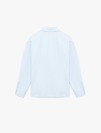 Pamuklu Uzun Kollu Pile Detaylı Düğmeli Oversize Poplin Gömlek