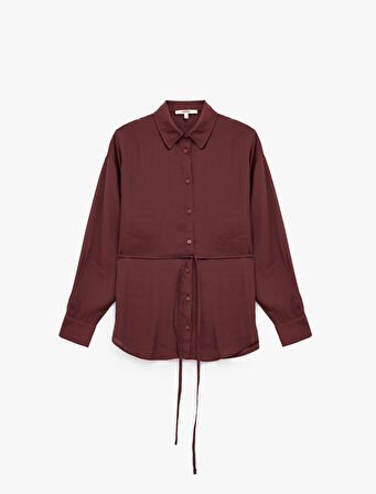 Modal Kumaş Uzun Kollu Beli Bağlama Detaylı Oversize Gömlek