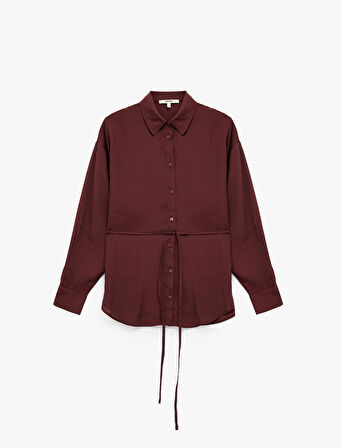 Modal Kumaş Uzun Kollu Beli Bağlama Detaylı Oversize Gömlek