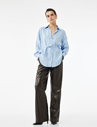 Modal Kumaş Uzun Kollu Beli Bağlama Detaylı Oversize Gömlek