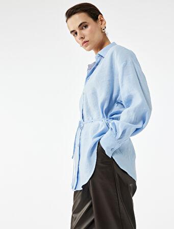 Modal Kumaş Uzun Kollu Beli Bağlama Detaylı Oversize Gömlek