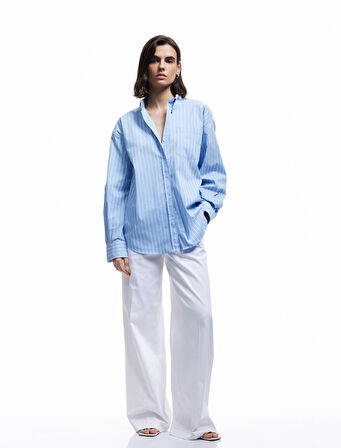 Klasik Yaka Uzun Kollu Oversize Poplin Gömlek