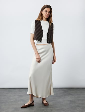  Regular Fit Midi Boy Balık Kesim Saten Etek
