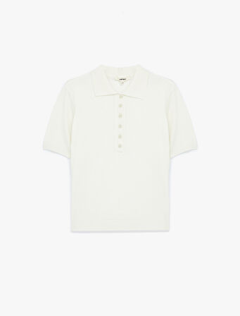 Viskon Karışımlı Kısa Kollu Düğmeli Triko Polo Yaka Kazak