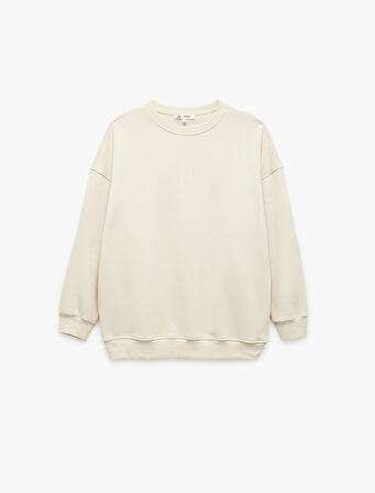 Şardonlu Uzun Kollu Bisiklet Yaka Oversize 2'li Sweatshirt Seti