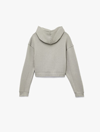 Şardonlu Uzun Kollu Fermuarlı Kapüşonlu Oversize Sweatshirt