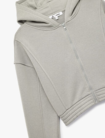 Şardonlu Uzun Kollu Fermuarlı Kapüşonlu Oversize Sweatshirt