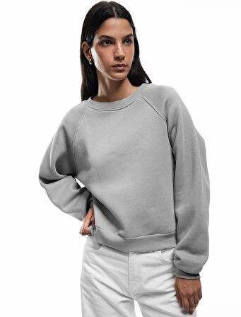 Pamuklu Bisiklet Yaka Şardonlu Sweatshirt