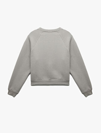 Pamuklu Bisiklet Yaka Şardonlu Sweatshirt