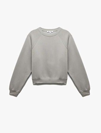 Pamuklu Bisiklet Yaka Şardonlu Sweatshirt