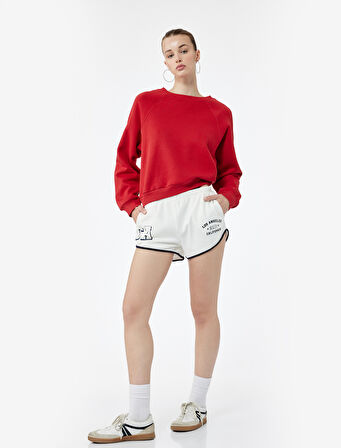 Pamuklu Bisiklet Yaka Şardonlu Sweatshirt