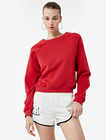 Pamuklu Bisiklet Yaka Şardonlu Sweatshirt