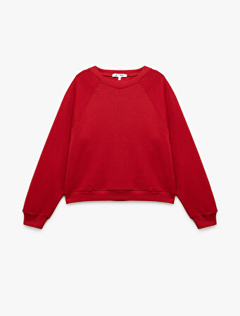 Pamuklu Bisiklet Yaka Şardonlu Sweatshirt