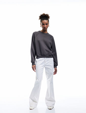 Pamuklu Bisiklet Yaka Şardonlu Sweatshirt