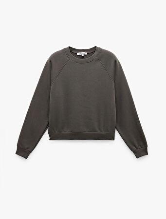 Pamuklu Bisiklet Yaka Şardonlu Sweatshirt