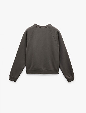 Pamuklu Bisiklet Yaka Şardonlu Sweatshirt