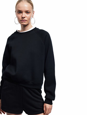 Pamuklu Bisiklet Yaka Şardonlu Sweatshirt