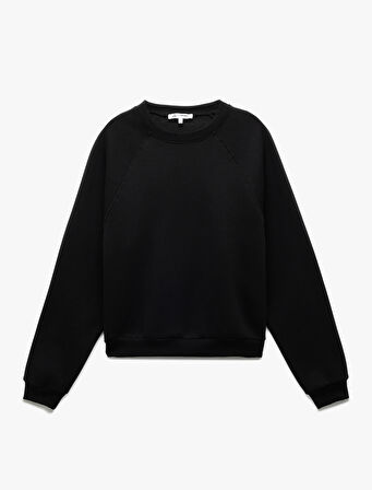 Pamuklu Bisiklet Yaka Şardonlu Sweatshirt