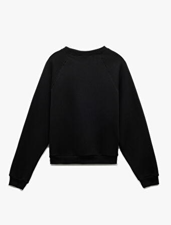Pamuklu Bisiklet Yaka Şardonlu Sweatshirt