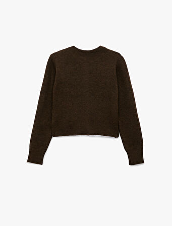 Uzun Kollu Bisiklet Yaka Cep Detaylı Düğmeli Hırka