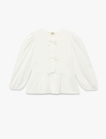 Fiyonk Detaylı Uzun Kollu Bisiklet Yaka Bluz