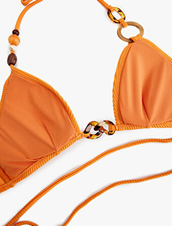 Dokulu Aksesuarlı Derin V Yaka Bikini Üstü