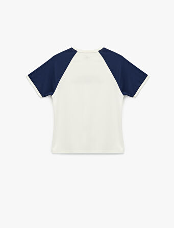 Kısa Kollu Bisiklet Yaka Baskılı Çizgili Oversize Spor Tişört