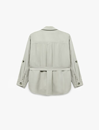 Viskon Kumaş Klasik Yaka Uzun Kollu Kemerli Gömlek Ceket