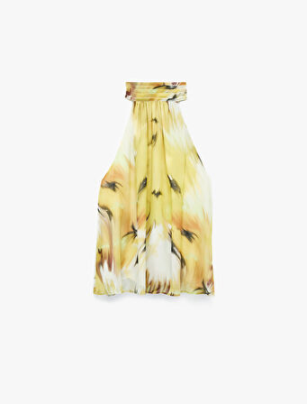 Desenli Halter Yaka Şifon Bluz