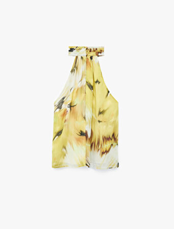 Desenli Halter Yaka Şifon Bluz