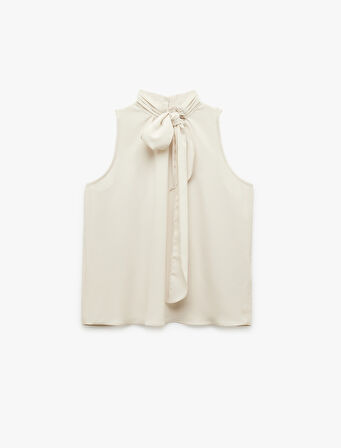 Bağlamalı Dik Yaka Kolsuz Bluz 