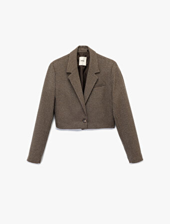 Kruvaze Uzun Kollu Düğmeli Crop Blazer Ceket