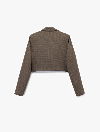 Kruvaze Uzun Kollu Düğmeli Crop Blazer Ceket