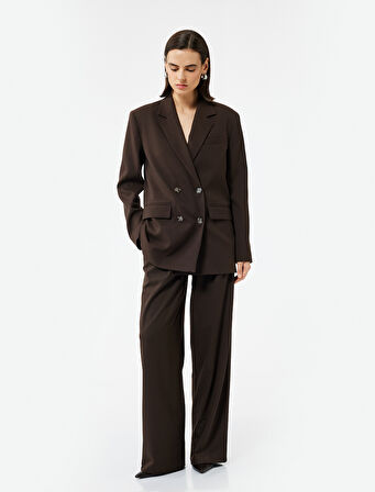 Cepli Uzun Kollu Kruvaze Oversize Blazer Ceket