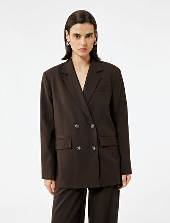 Cepli Uzun Kollu Kruvaze Oversize Blazer Ceket