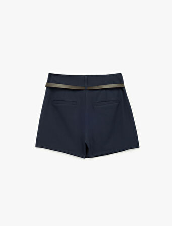 Slim Fit Kemerli Kruvaze Mini Şort Etek