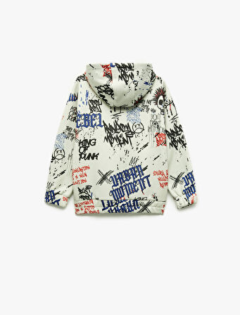 Şardonlu Uzun Kollu Yarım Fermuarlı Kapşonlu Oversize Sweatshirt