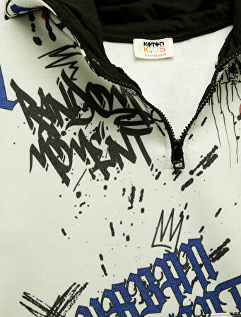 Şardonlu Uzun Kollu Yarım Fermuarlı Kapşonlu Oversize Sweatshirt