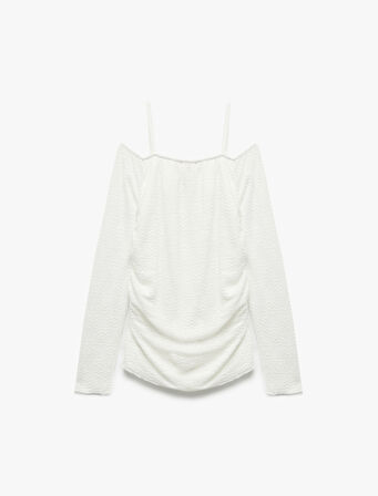 Düşük Omuz Uzun Kollu Askılı Bluz
