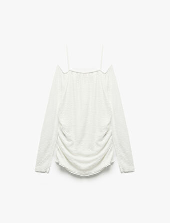 Düşük Omuz Uzun Kollu Askılı Bluz