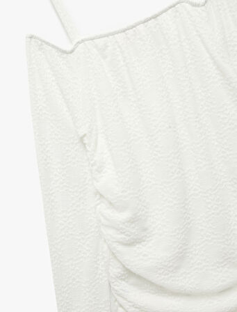 Düşük Omuz Uzun Kollu Askılı Bluz