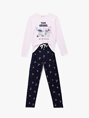 Pamuklu Bisiklet Yaka Uzun Kollu Pijama Takımı